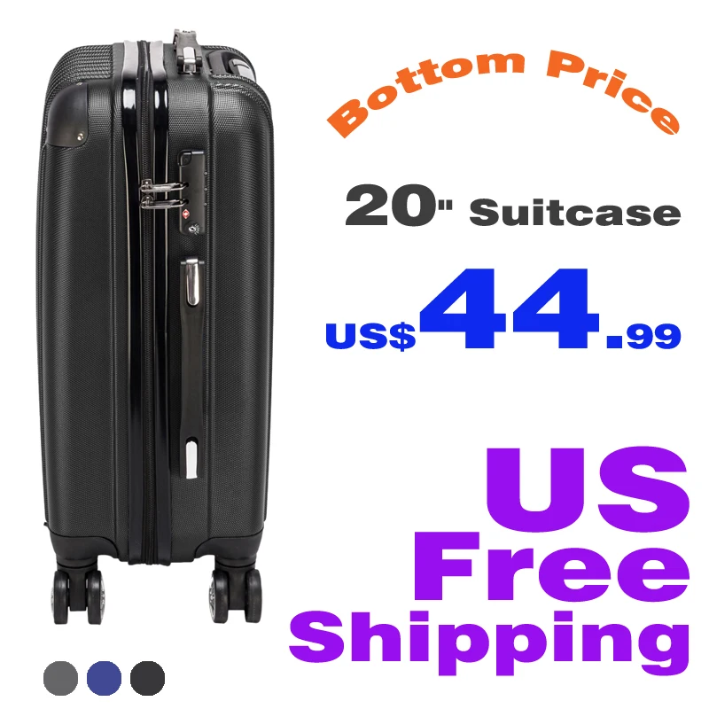 Bottom price 20 inch Waterproof Spinner Luggage Travel Business Large Capacity Suitcase Bag Rolling Wheels Black  Free Shipping