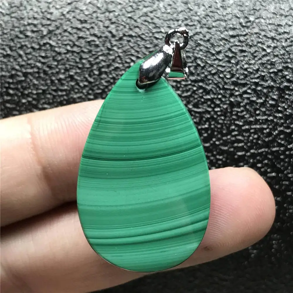 Natural Green Malachite Pendant Jewelry For Woman Man Crystal 31x20x10mm Beads Silver Water Drop Stone Necklace AAAAA | Украшения и