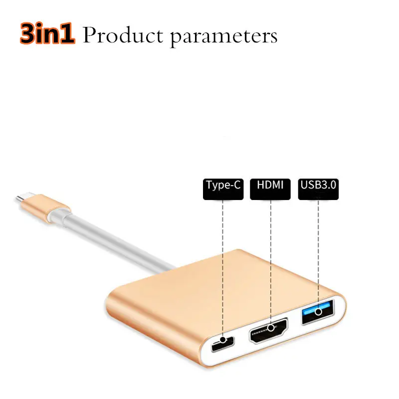 3in1 Gold USB3.0 док-станция Тип C к HDMI концентратор адаптер для SD TF карт ридер ноутбук MacBook смартфон расширение USB-C конвертер HDMI - Цвет: 3in1 Gold