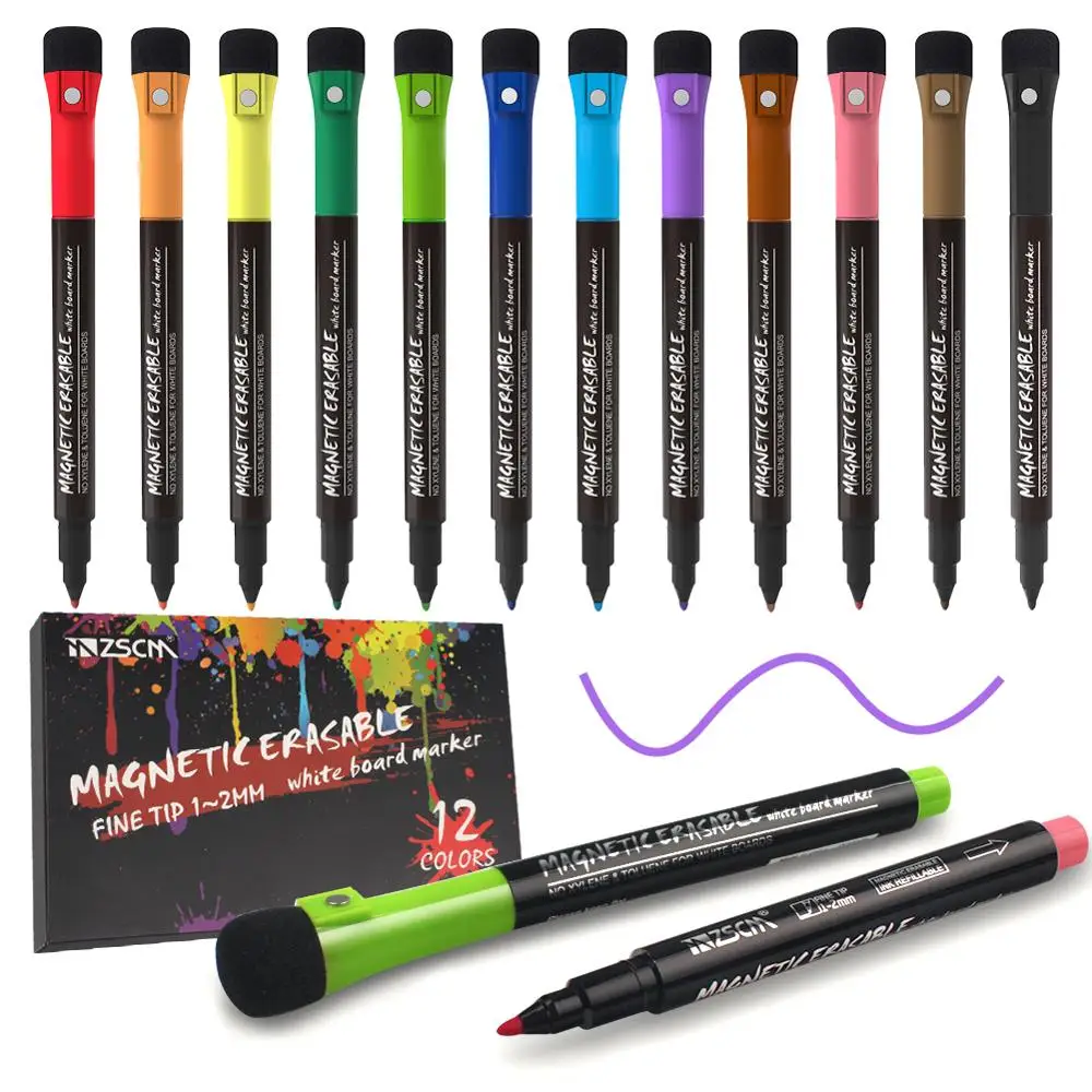12 цветов Ручка для доски на магните магнит стираемый сухой белый маркер