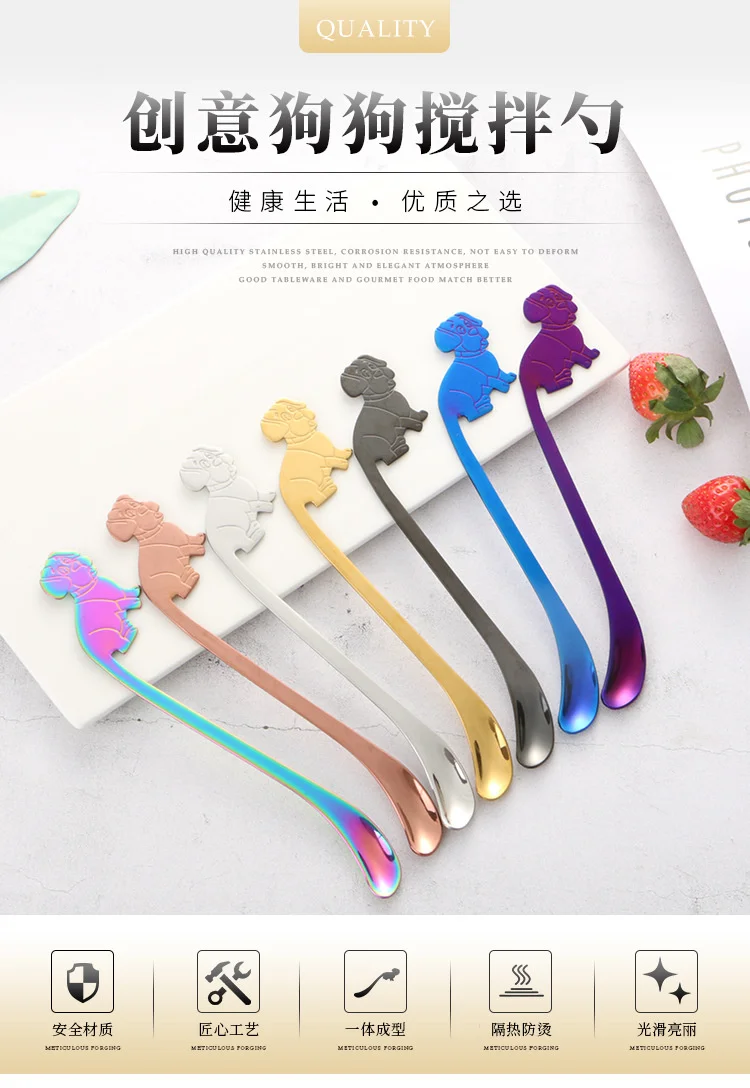 

Luxury Dog Hanging Coffee Tea Spoon 304 Stainless Steel Drink Scoop Mirror Polish Honey Ladle Stirring Salt Spoons Mug Cup