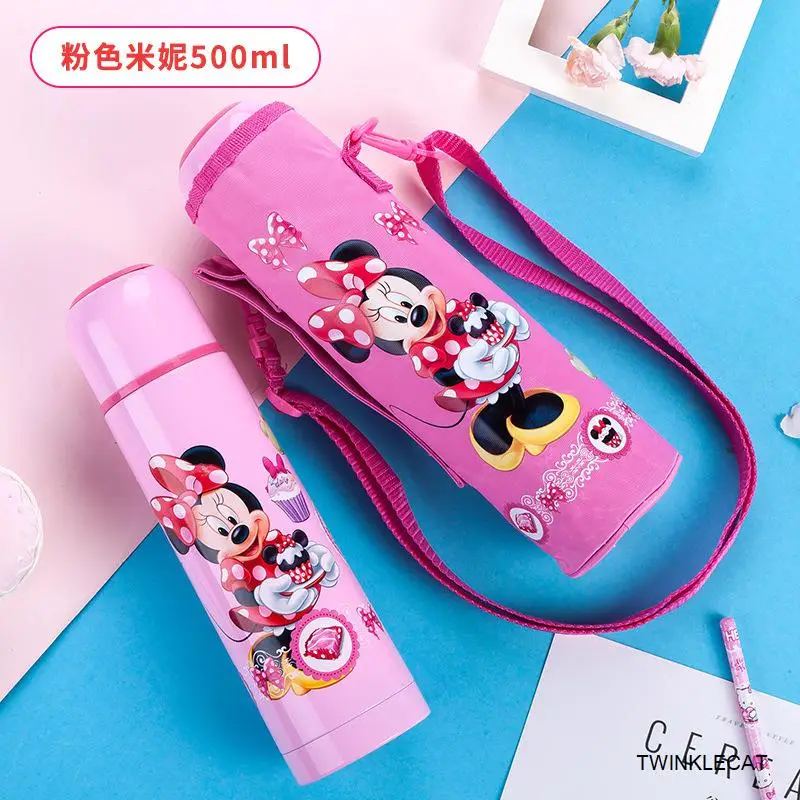 min Disney, 500 мл, детский термос, бутылочки с чашкой, Детская кружка для воды для мальчиков и девочек, Изолированная чашка для кормления,, зимняя, новая, школьная, портативная, Термочашка с Микки-Минни, прямые бутыл - Цвет: min