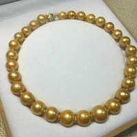 rare huge 11 12mm round south sea golden pearl necklace 18inch