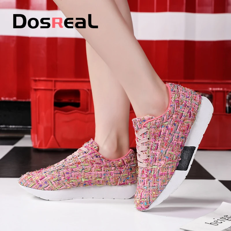Dosreal женские плетеные туфли конфеты Цвет модные кроссовки для женщин Дышащая