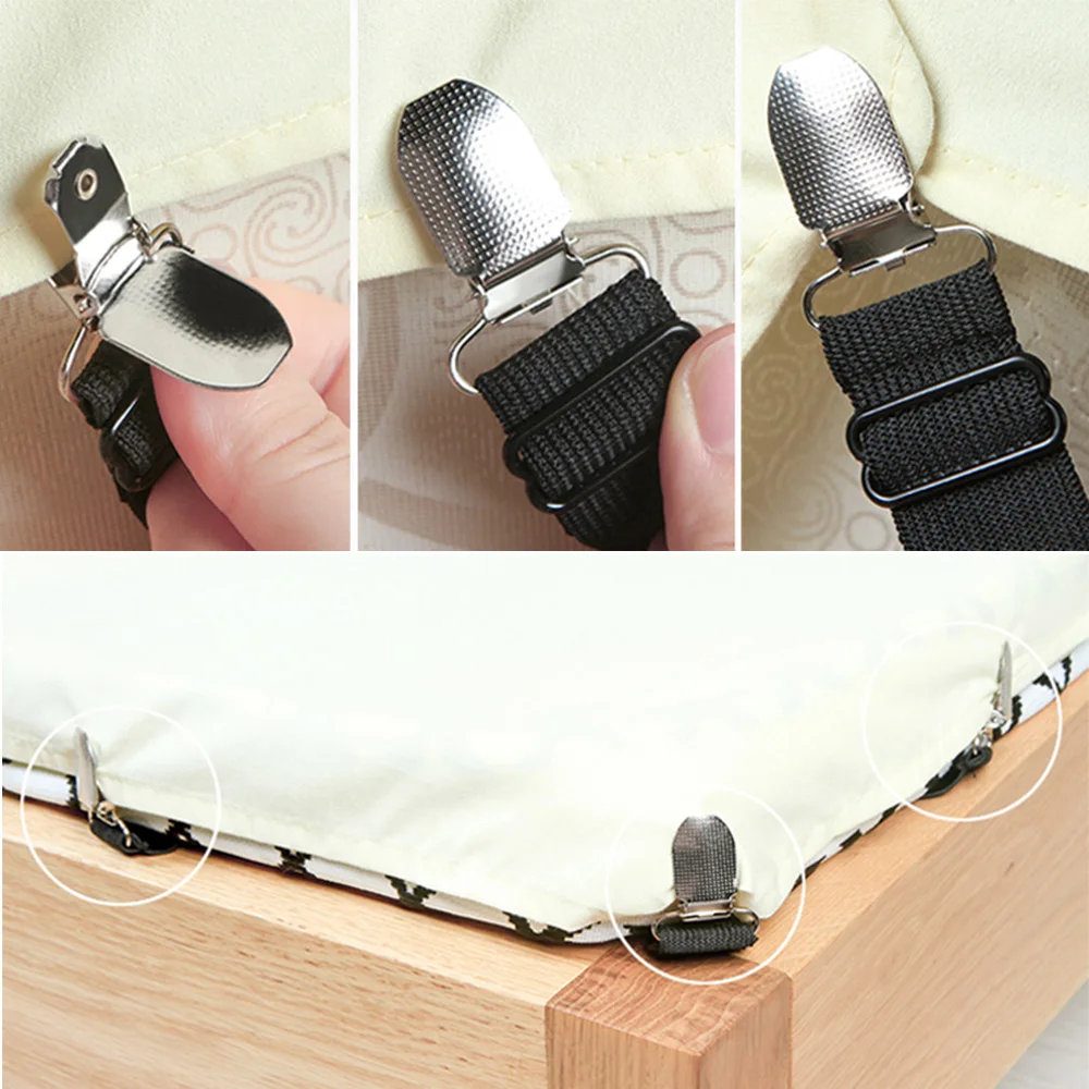 

Elastic Bed Sheet Grippers Belt Fastener Bed Sheet Clips Home Textiles Organize Gadgets Cover Mattress Blankets Holder 4Pcs
