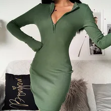 Vestidos Elegantes para mujer, vestidos informales de manga larga a la moda, minivestidos de punto de Color puro, otoño e invierno, 2021 (2)