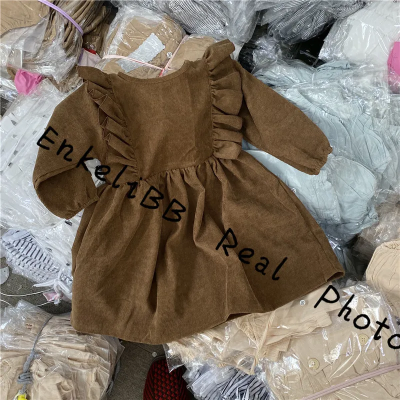 Качественное весеннее дизайнерское детское вельветовое платье с длинным