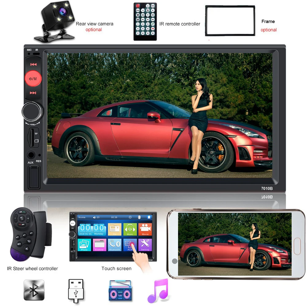 Автомагнитола 2 Din с сенсорным экраном 7 дюймов мультимедийный проигрыватель