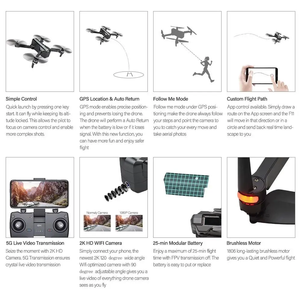 SJRC F11 PRO GPS Drone With Wifi FPV 1080P/2K HD Camera Brushless Quadcopter 25 minutes Flight Time Foldable | Игрушки и хобби