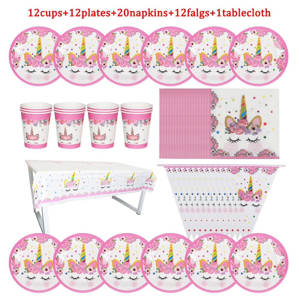 

Мультяшный Розовый Единорог принцесса украшение на день рождения Детская Праздничная одноразовая посуда чашка тарелка салфетка ложка