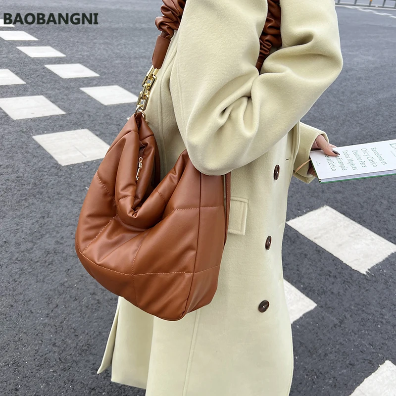 Winter New PU Leather Small Padded Crossbody Shoulder Bag Designer Women Handbag and Purses Quilted Totes