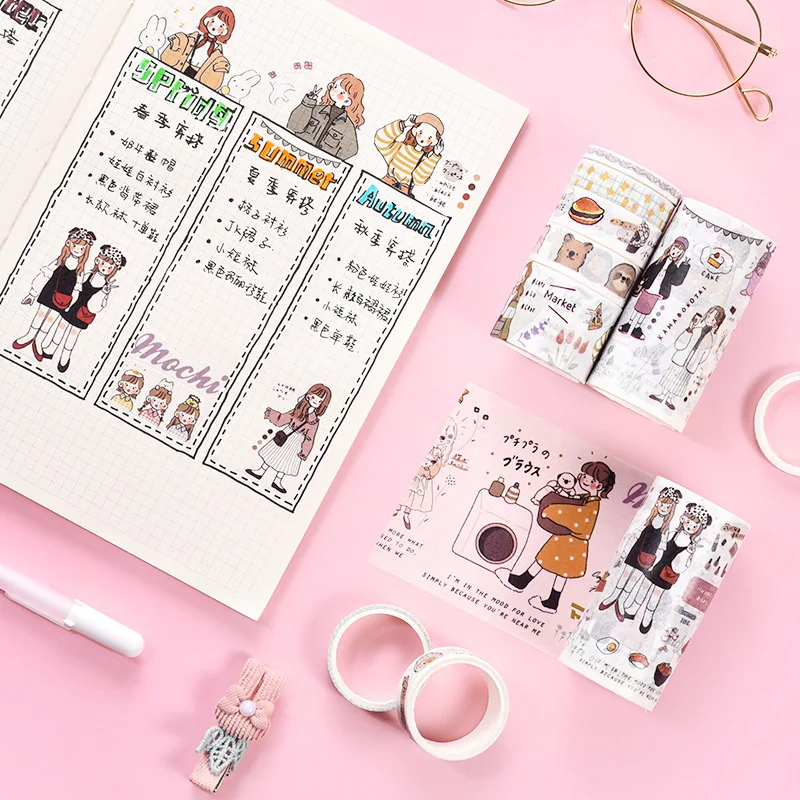 

6pcs/set Cute Cartoon Girl Washi Tape Set Kawaii Bear Decorative Adhesive Tape Scrapbooking Japanese Stationery Masking Tape