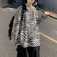 harajuku hip hop striped zebra pattern vintage round neck mens clothes couple streetwear high street vintage emo grunge clothes