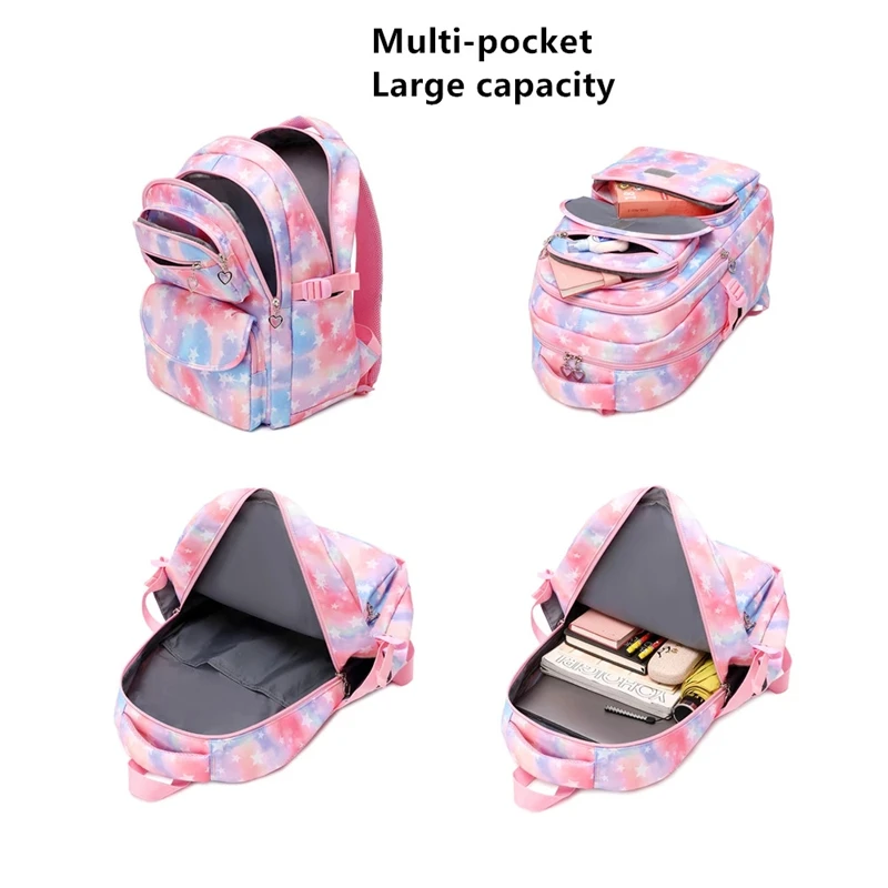 Children's Cartoon Star Printing School Backpack Girls Kids Schoolbag for Teenagers Girl Princess Pink Backpack with Lunchbox