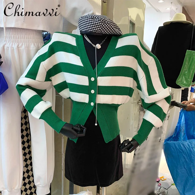

Fashion Women Striped Button Sweaters 2021 Autumn Winter V Neck Long Sleeve Cardigan Lady Single Breasted Loose Knitted Jumper