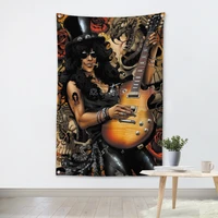 guitarist slash rock band hanging art waterproof cloth polyester fabric flags banner bar cafe hotel decor canvas painting