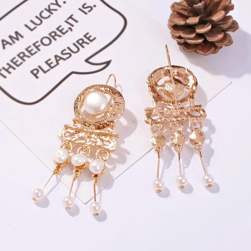 Solememo Gold Color ZA Drop Dangle Earrings Women Simulated Pearl Tassel Long Vintage Elegant Jewelry Wholesale E5330 | Украшения и