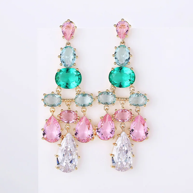Очень Девушки многоцветный кубический циркон Кристалл Висячие серьги Роскошные
