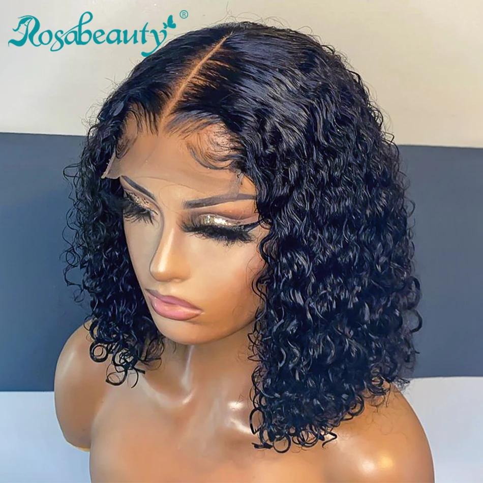 Rosabeauty кудрявый короткий парик Боб 2x6 4x4 5X5 парики на шнурках предварительно
