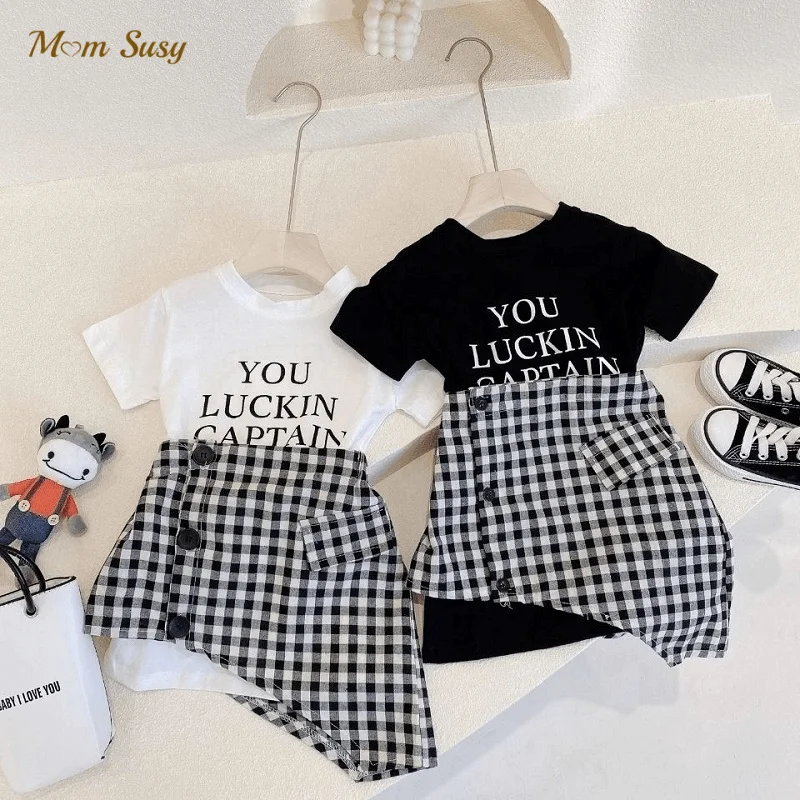 

Fashion Baby Girl Clothes Set Tshirt+Plaid Skirt 2PCS Infant Toddler Baby Cotton Long Tshirt Suit Summer Baby Clothes 1-12Y