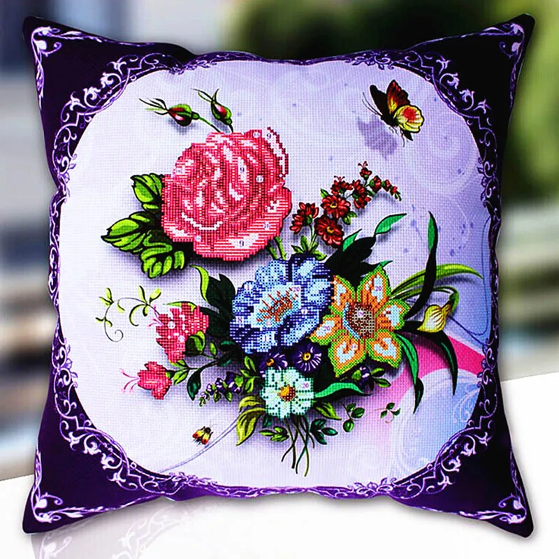 Cross Stitch Pillow Kit Embroidery Needlework Sets Counted Diy Printed Cross-Stitch Pillow Kits Patterns Paintings Accessories