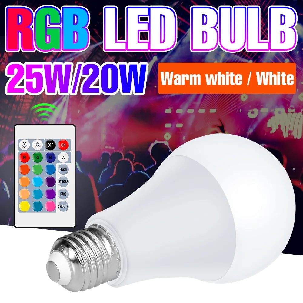 

220V LED RGB Light Bulb E27 Lamp LED Color Light 110V RGBWW Spotlight Changeable Colorful Bulb 20W 25W Round Bulb For Smart Home