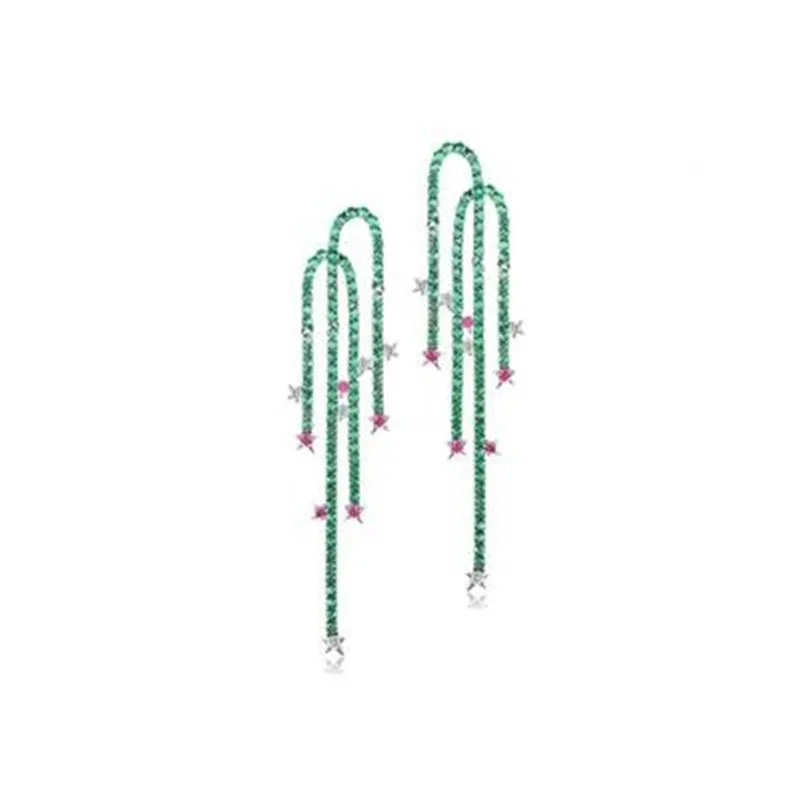 

Jouval Luxury Crystal Cactus Long Drop Earrings Rhinestone Tassel Earring Star Plant Dangle Brincos For Women Statement Jewelry