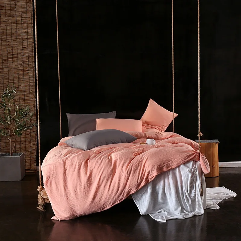 

Комплект постельного белья розового цвета из хлопка, пододеяльник, пододеяльник, наволочка, простыня, удобный дышащий комплект постельного...