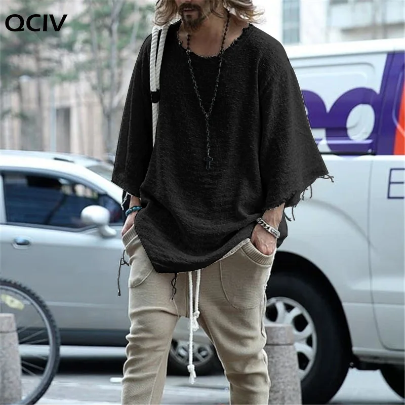 

Autumn Men Long Sleeve O Neck Sweater Casual Knitted Loose Tops Harajuku Thin White Solid Mens Pullovers Pull Homme Streetwear