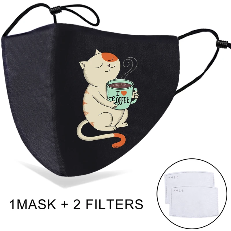 

Cat I Love Coffee Mouth Face Mask Fashion Mouth Muffle Cuelga Mascarillas Lavables Masque Tapabocas Mascherine Maske Cubrebocas