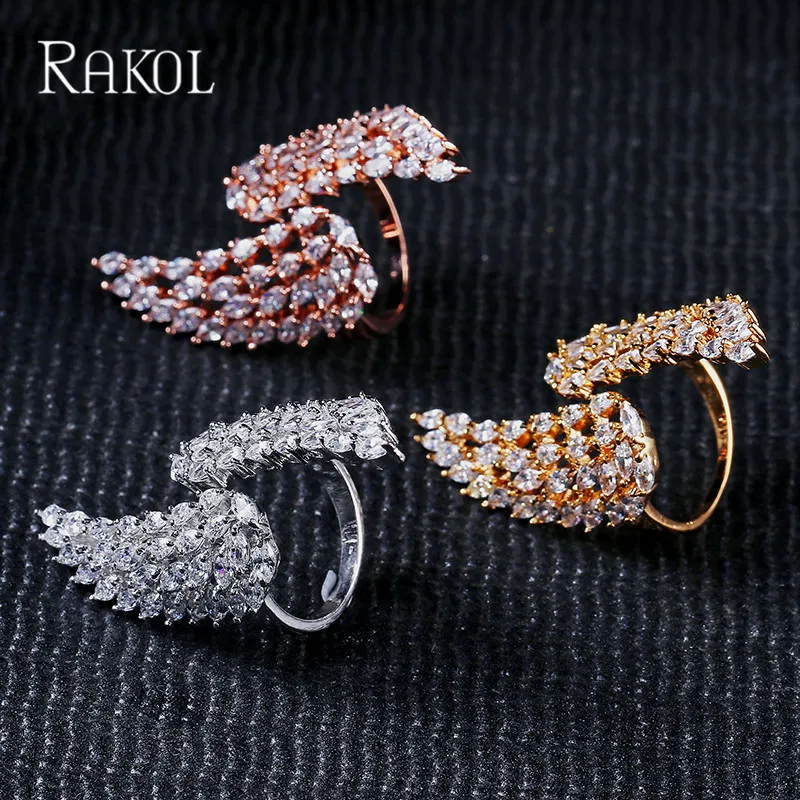 RAKOL Новое модное прозрачное кольцо с циркониевым камнем микро закрепкой крылья