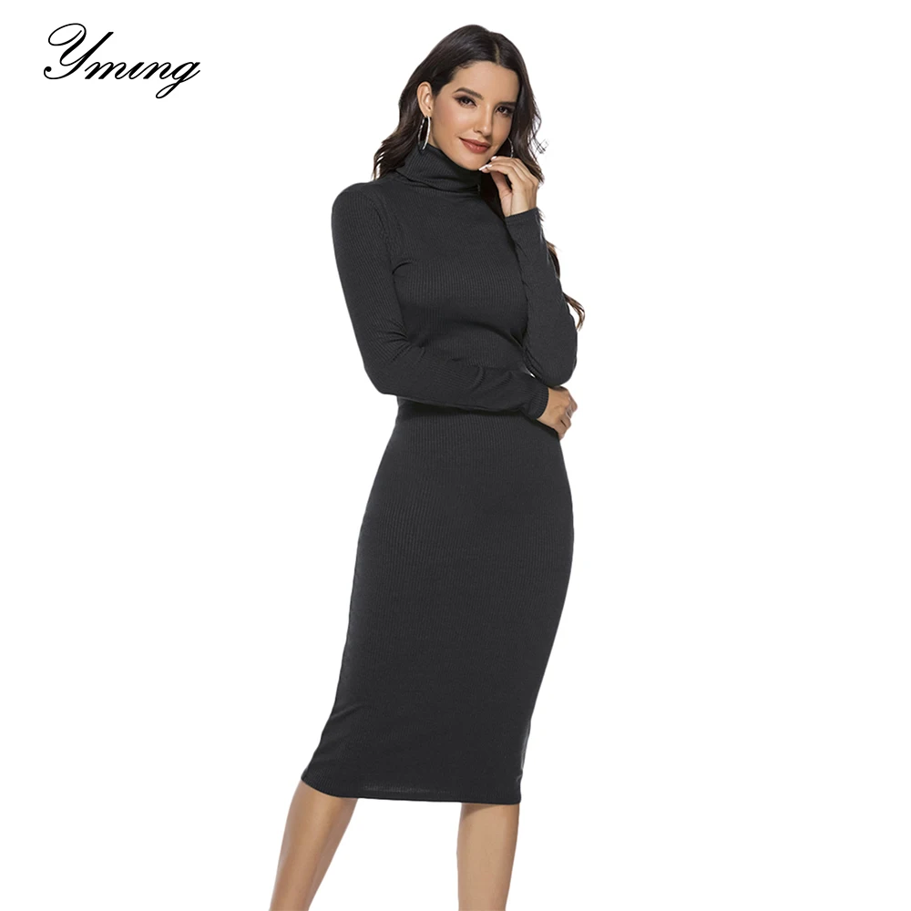 

Женское вязаное облегающее платье YMING, привлекательные платья-свитера с высоким воротником и длинным рукавом, модные платья, облегающий сви...