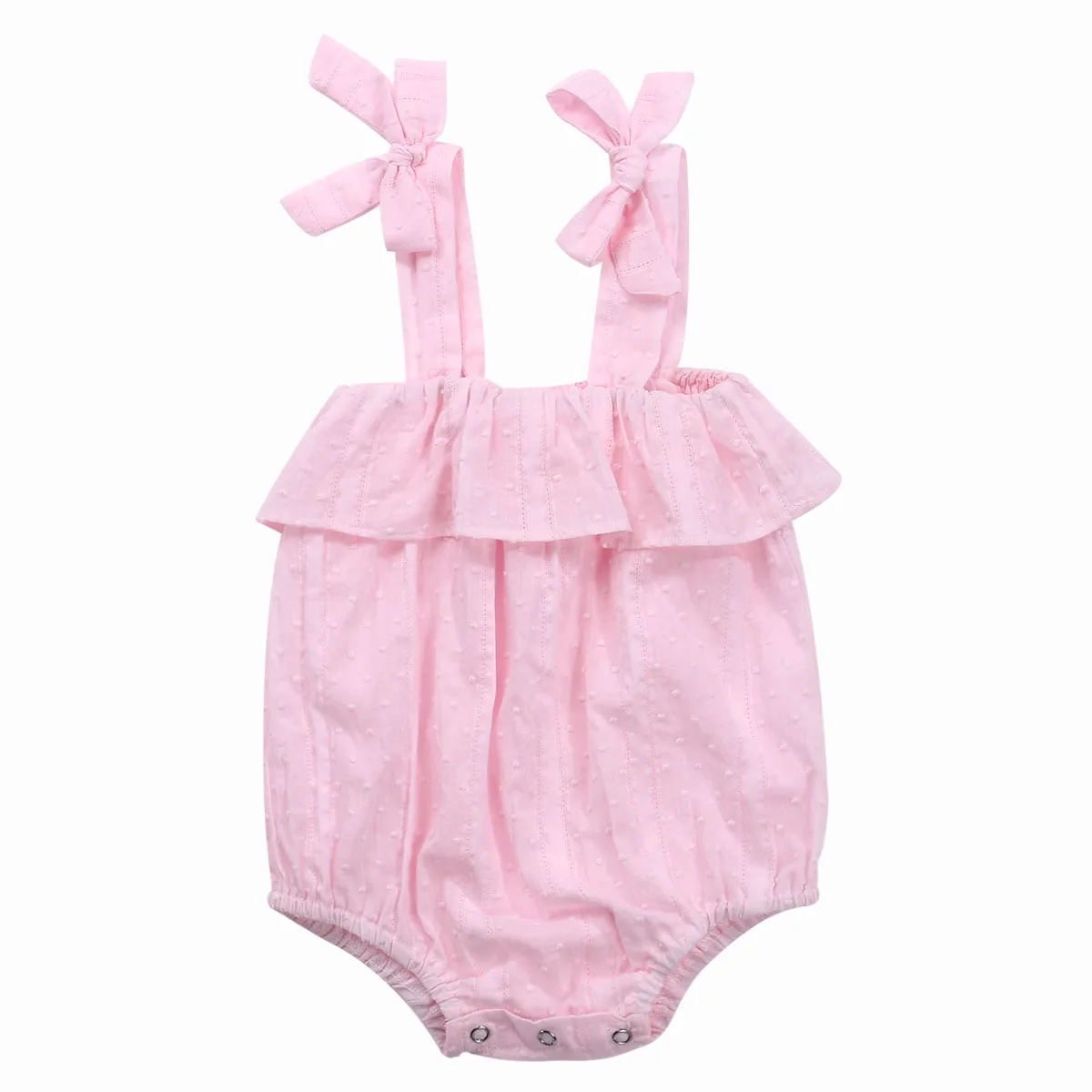 

Pudcoco Baby Girl Pink Cute Romper Solid Color 2020 Summer Bowknot Ruffled Neckline Sleeveless Jumpsuit 0-2T Clothing