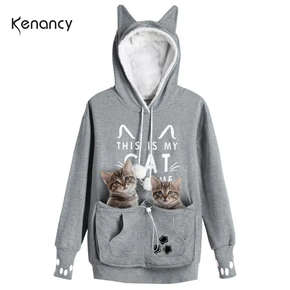Новинка Женская толстовка Kenancy для кошек пуловеры с вышивкой в виде лапы кенгуру