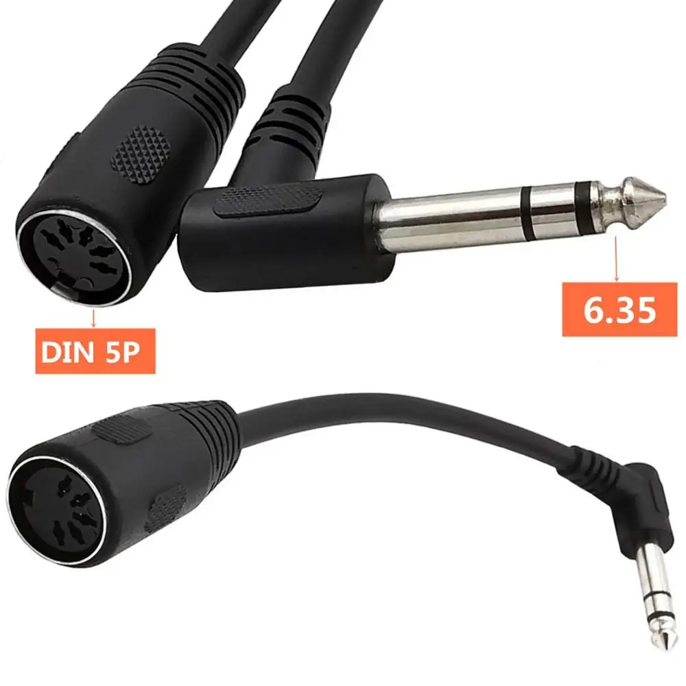 Переходник 6 35 мм 1/4 дюйма под прямым углом со штекером стерео на Din MIDI 5 контактный