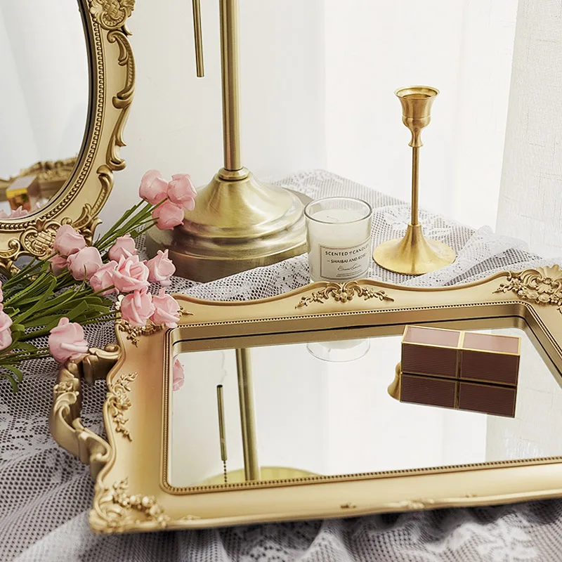Plates Cake Stand Nordic Binaural Glass Mirror Gold Storage Tray Photo Props Nоднос Nля Nекора Tарелка 디저트접시 Table