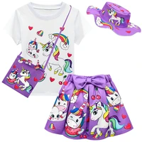 kids unicorn summer tops skirts outfit set children princess party casual suit girl unicorn rainbow love clothes t shir skirts