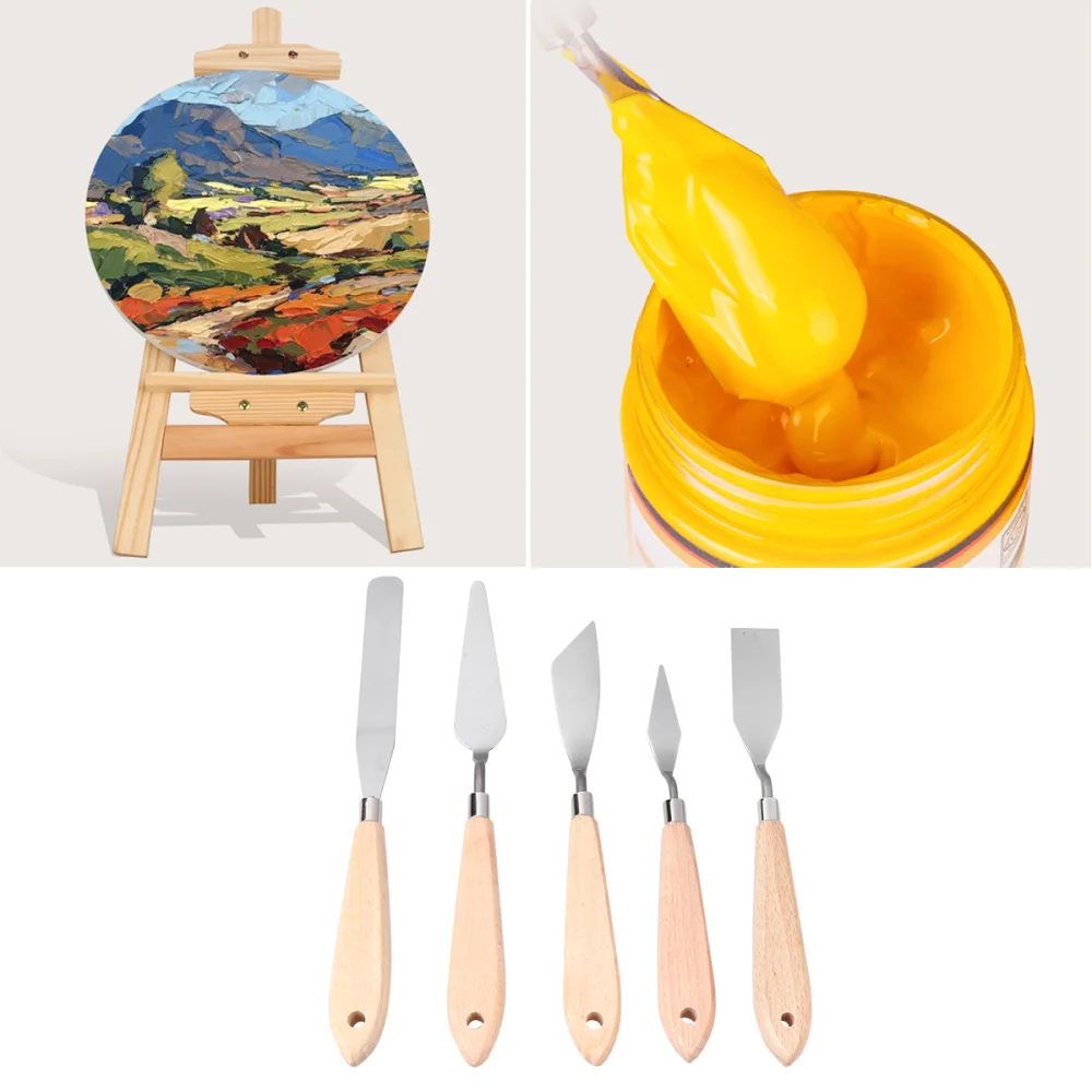 

5Pcs Stainless Steel Scraper Set Spatula Color Mixing Tool with Handle(Silver)