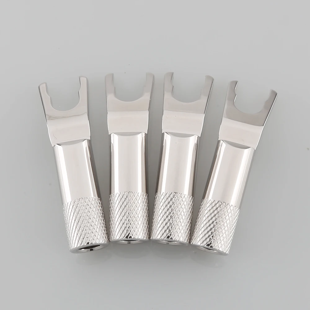 High Quality Viborg VS702R Pure Red Copper Rhodium Plated Spade Fork Plug HIFI Speaker Cable Spade Connector Top