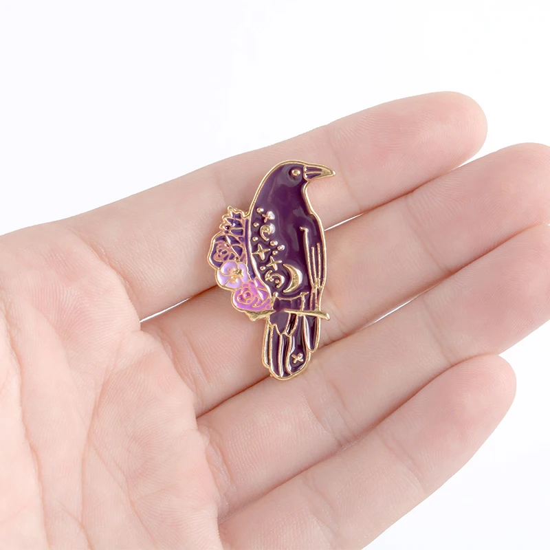Фиолетовая эмалированная булавка Ворон Гота в форме ведьмы птицы отворот брошь