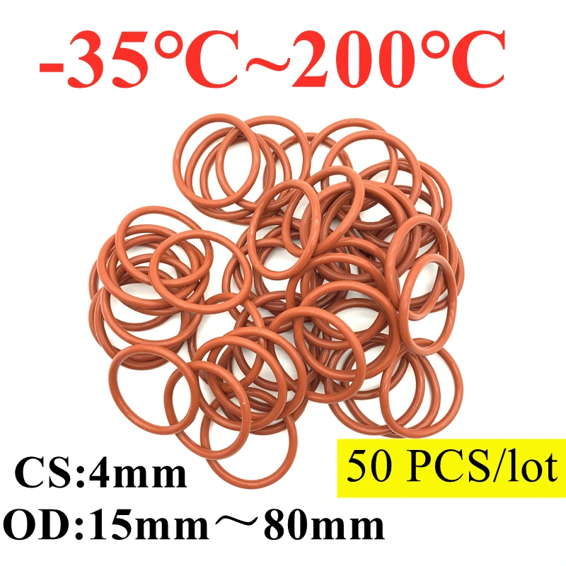 Купи 50pcs VMQ O Ring Seal Gasket Thickness CS 4mm OD 15 ~ 45mm Silicone Rubber Insulated Waterproof Washer Round Shape Nontoxic Red за 114 рублей в магазине AliExpress