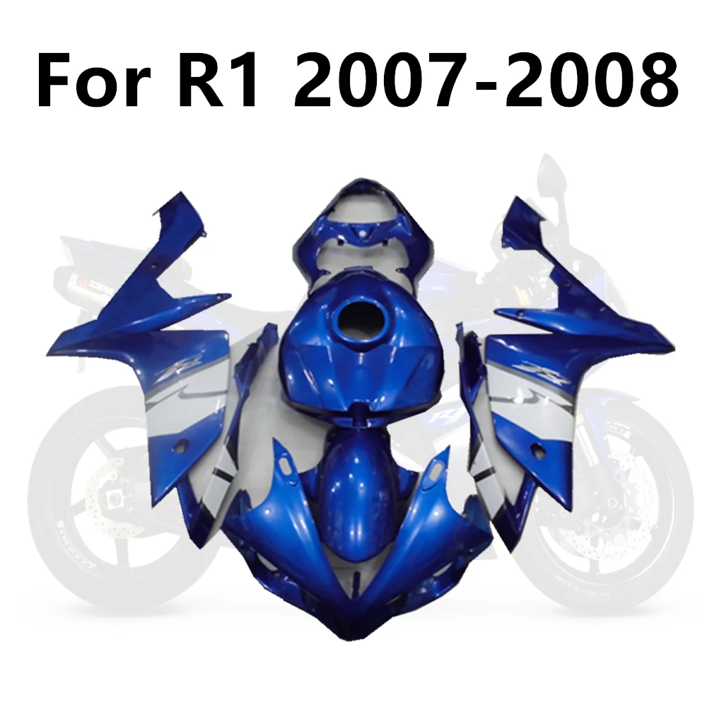 

Motorcycle for Yamaha R1 2007-2008 Full Fairing Kits YZF1000 07-08 Bodywork Injection Kit Cowling Blue White with Fuel Tank