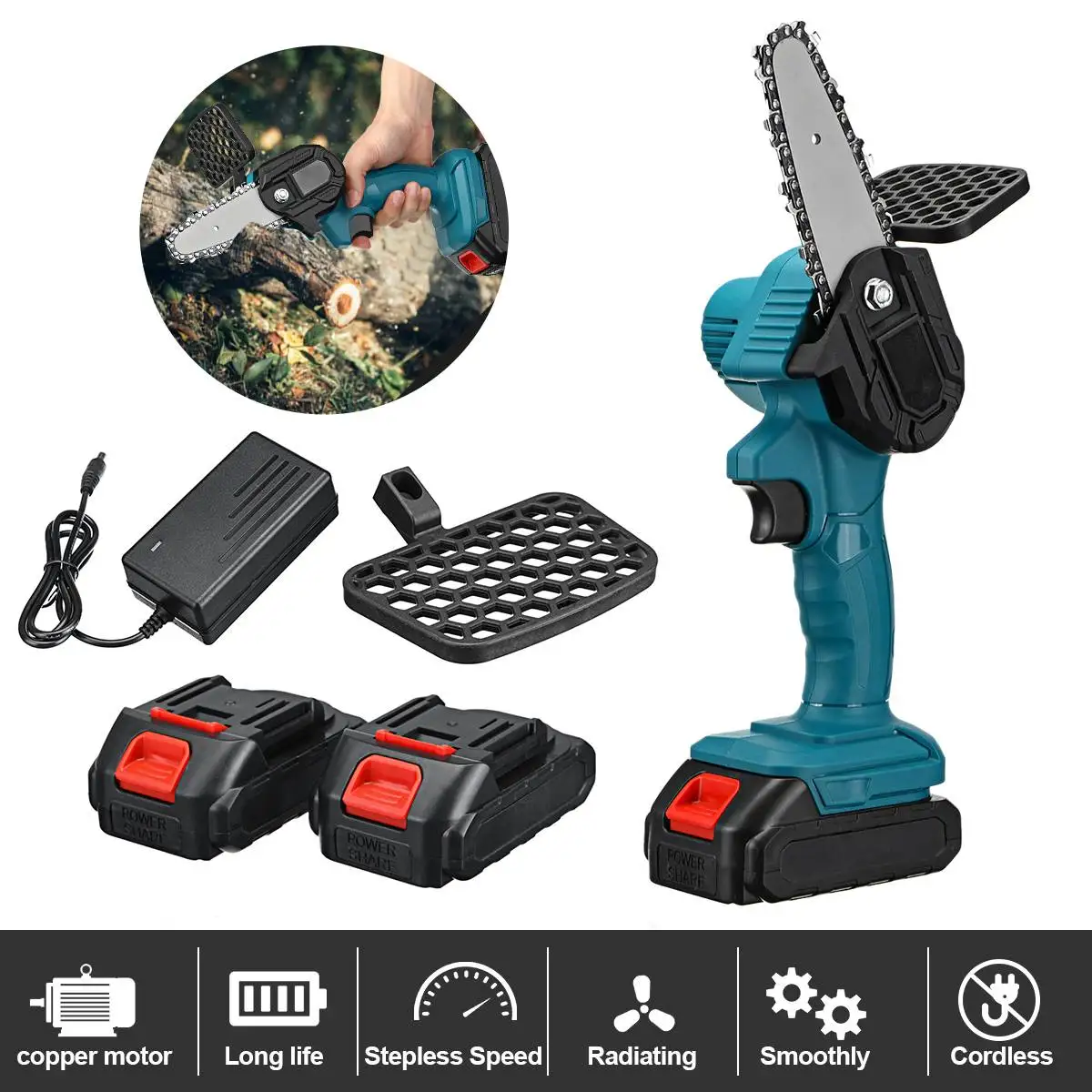 FASGet 3000W 4 Inch 88V Mini Electric Chain Saw With 2PC Battery Woodworking Pruning One-handed Garden Tool Rechargeable EU Plug |