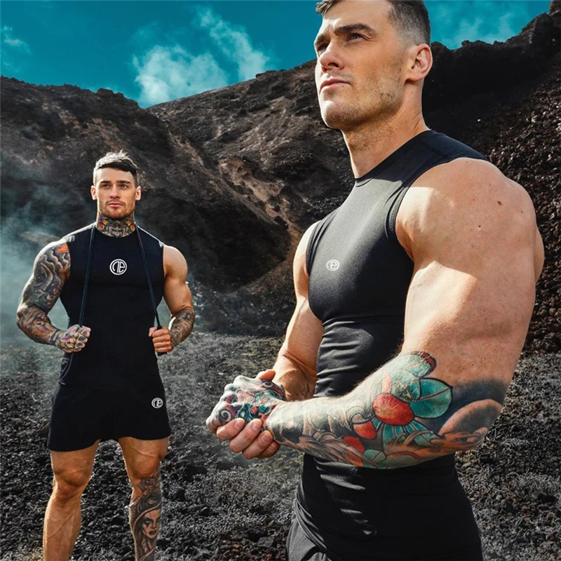 Майка мужская хлопковая для фитнеса одежда бодибилдинга и тренировок без