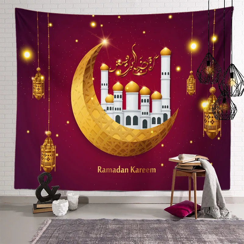 

Happy Ramadan Decorations for Home Moon Star Ramadan Kareem Tapestry Eid Mubarak Decor Wall Hanging Tapestries for Living Room