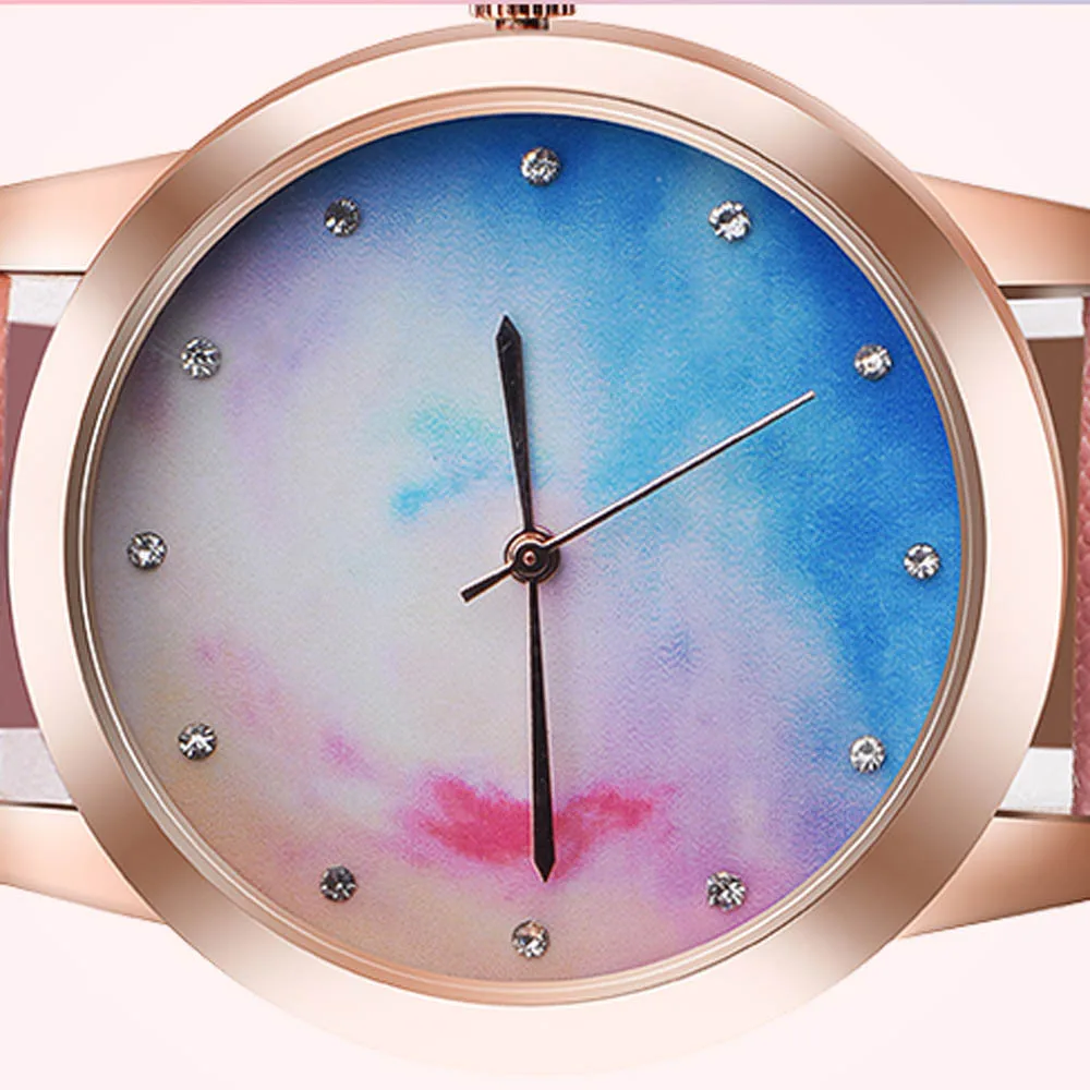

Women Watch Rose Gold Montre Retro Rainbow Design Leather Band Analog Alloy Quartz Wrist Watch Luxury Wrist Watches reloj mujer