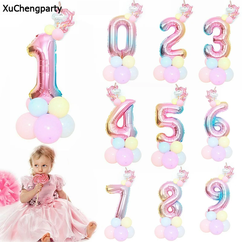 

XuChengparty Rainbow Unicorn Number Balloons Unicorn Birthday Decor Foil Balloon Kids Birthday Baby Shower Party Decor Globos