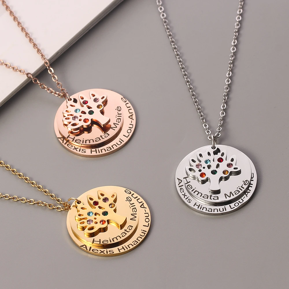 Филигранное круглое ожерелье с подвеской в виде семейного дерева камень жизни