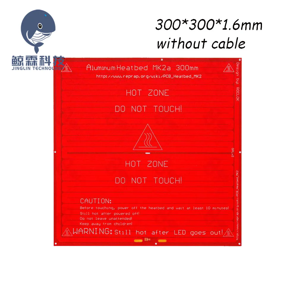 Without cable MK2A RepRap RAMPS 1,4 PCB 300*300*1,6 мм Тепловая MK2A+ светодиодный+ резистор+ кабель+ 100k Ом термисторы PCB Тепловая кровать для 3D-принтера - Цвет: Without cable