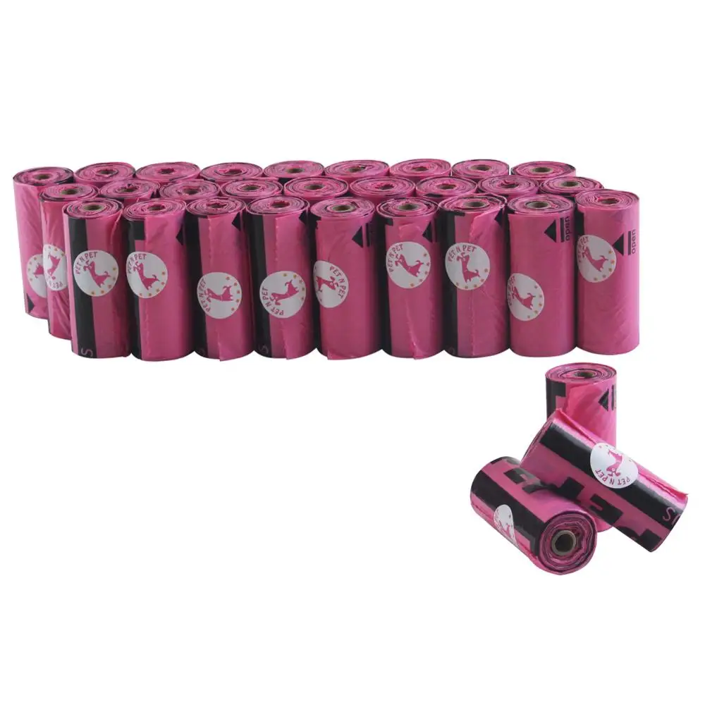 450 Pink 10Microns Пакеты гигиенические для выгула собак и кошек 450/900 штук 30/60 рулонов. Цвета: Зеленый, Черный, Розовый, с контейнером для мешков - Цвет: 450 Pink 10Microns